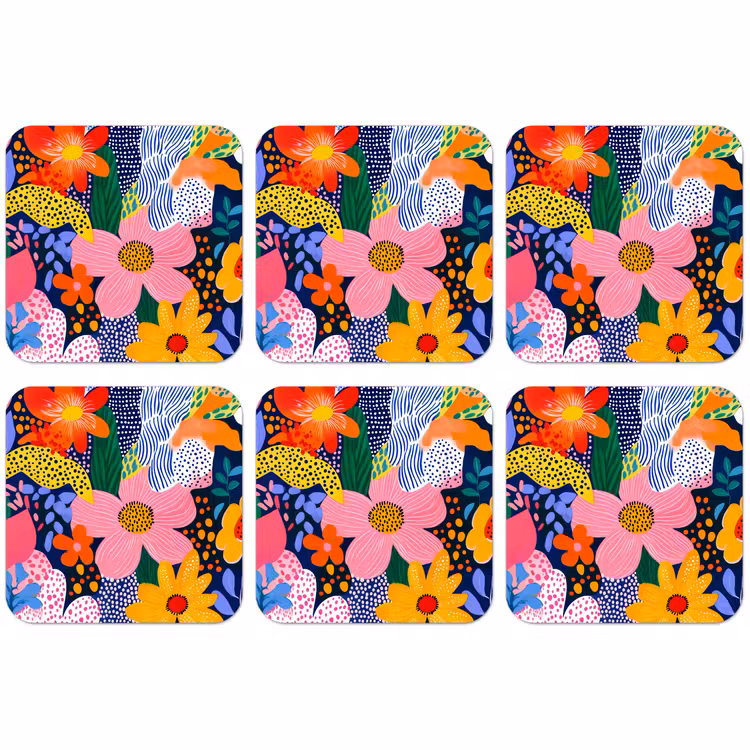 Dessous de verre - Coloré - Fleurs - Abstrait - Points — 1