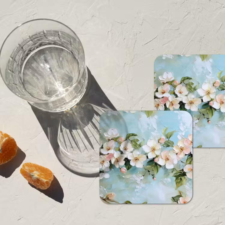 Dessous de verre - Fleur - Feuilles - Bleu clair — 2