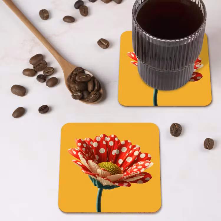 Dessous de verre - Fleur - Rouge - Points — 4