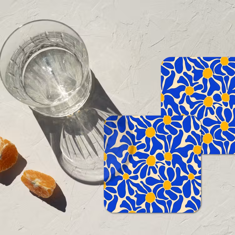 Dessous de verre - Abstrait - Fleur - Bleu — 2