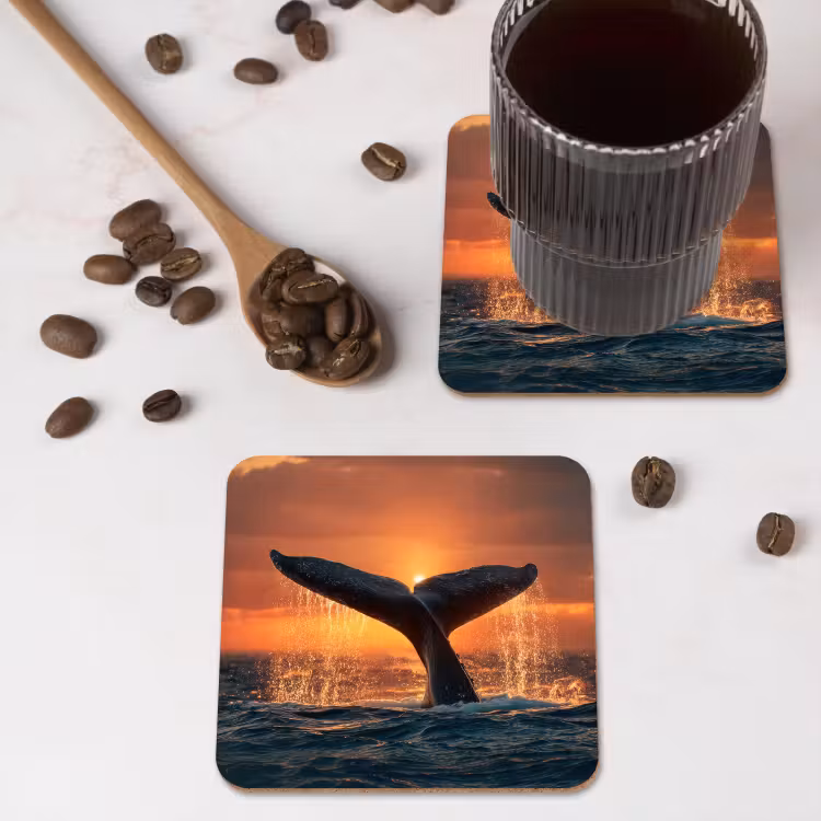 Dessous de verre - Queue de baleine - Eau - Coucher de soleil — 4