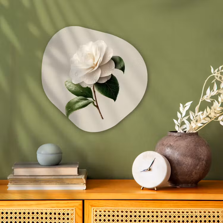 Forme organique - Forex - Fleur de camélia - Blanc - Vert — 2