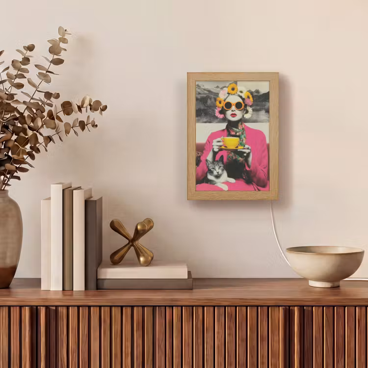 Lampe de table - Femme - Chat - Fleurs - Coupe - Rétro — 4
