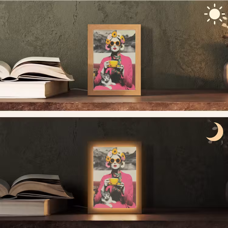 Lampe de table - Femme - Chat - Fleurs - Coupe - Rétro — 5