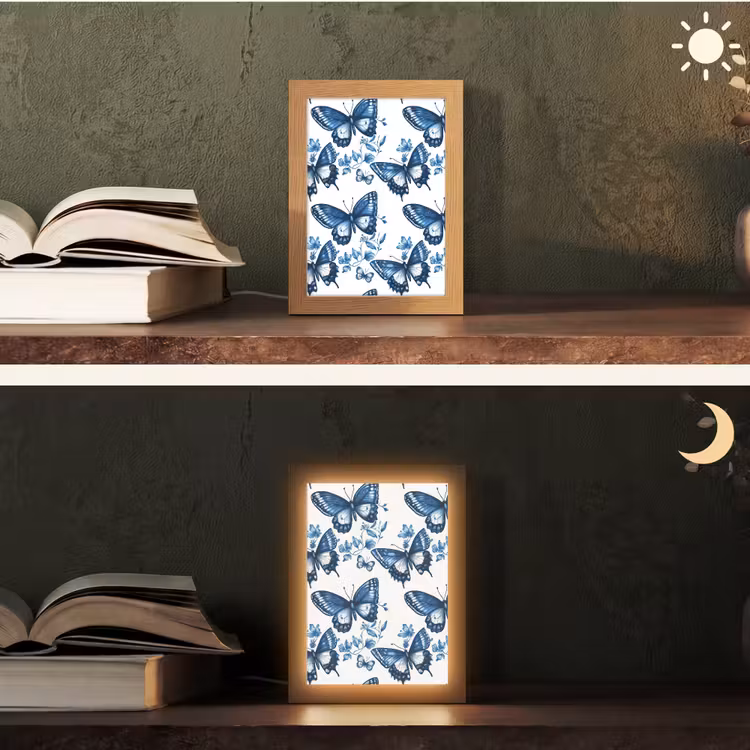 Lampe de table - Bleu - Papillons - Fleurs - Blanc — 5