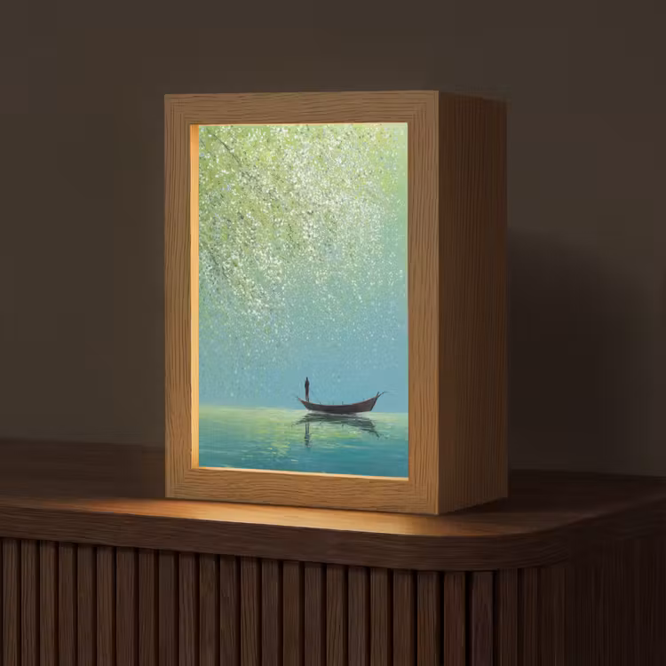 Lampe de table - Bateau - Eau - Feuilles - Fleurs — 1