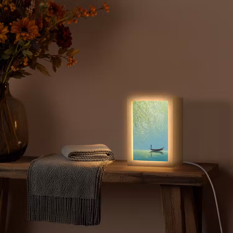 Lampe de table - Bateau - Eau - Feuilles - Fleurs — 3