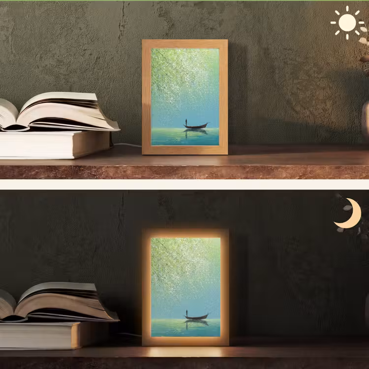 Lampe de table - Bateau - Eau - Feuilles - Fleurs — 5