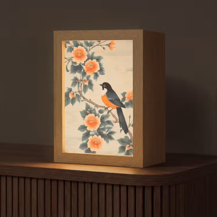 lampe de table - Oiseau - Branche - Fleurs - Orange — 1
