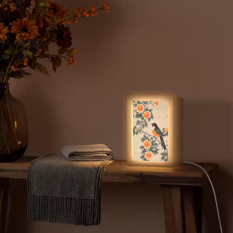 lampe de table - Oiseau - Branche - Fleurs - Orange — 3