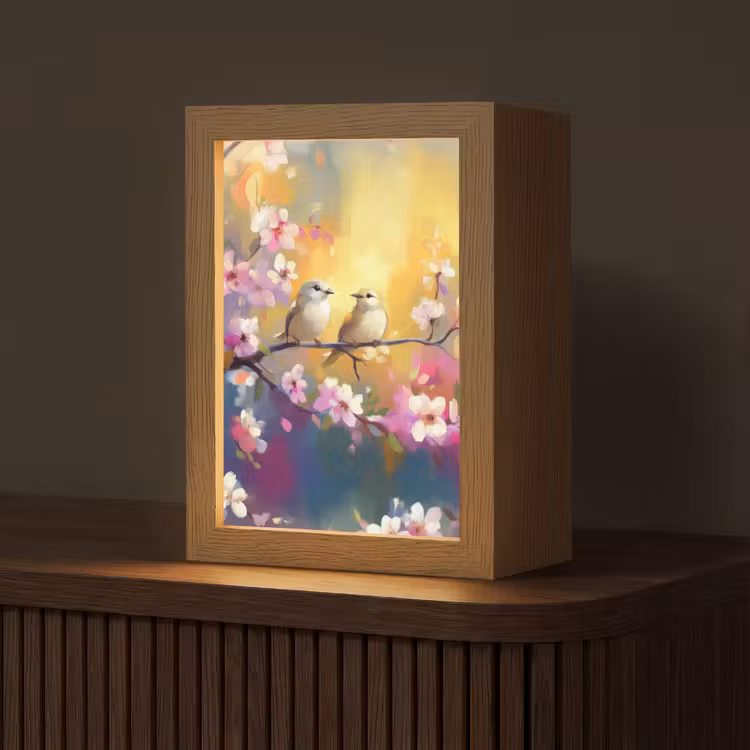 lampe de table - Oiseaux - Fleurs - Rose — 1