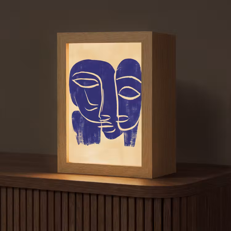 Lampe de table - Jaune ocre - Bleu - Lignes simples — 1