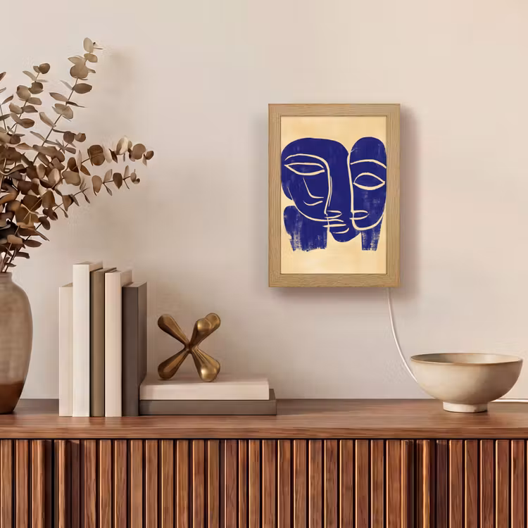 Lampe de table - Jaune ocre - Bleu - Lignes simples — 4
