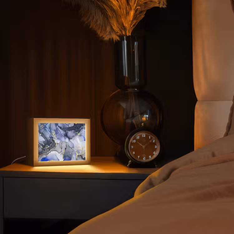 Lampe de table - Marbre - Or - Abstrait - Bleu — 2