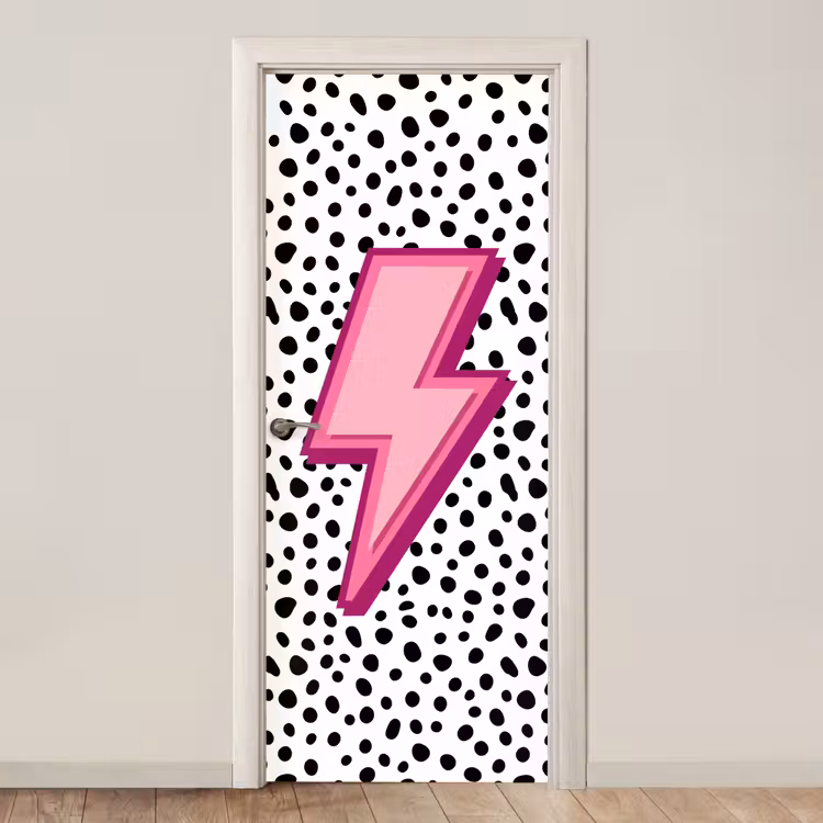 Le sticker de porte - Éclair - Rose - Points — 1