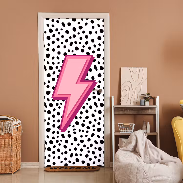 Le sticker de porte - Éclair - Rose - Points — 2
