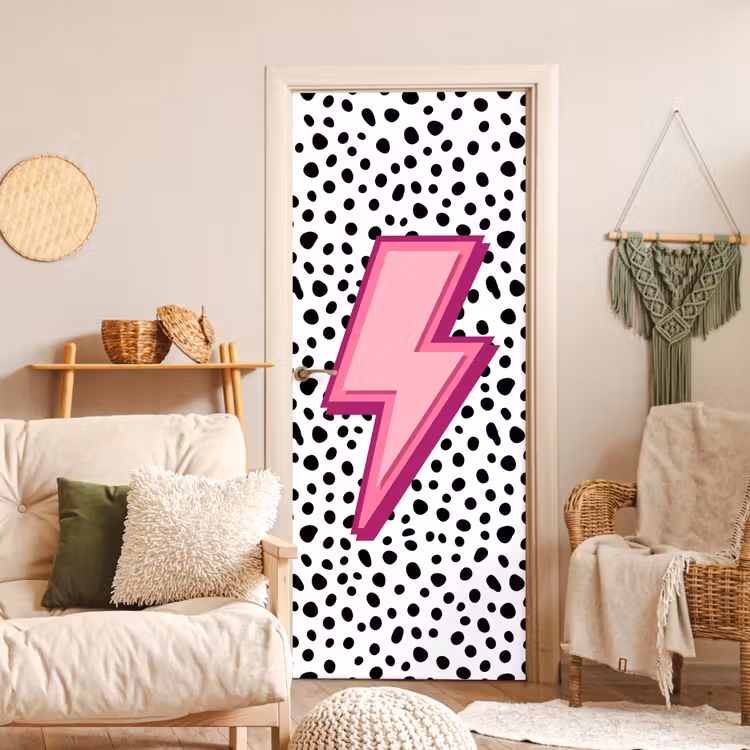 Le sticker de porte - Éclair - Rose - Points — 3