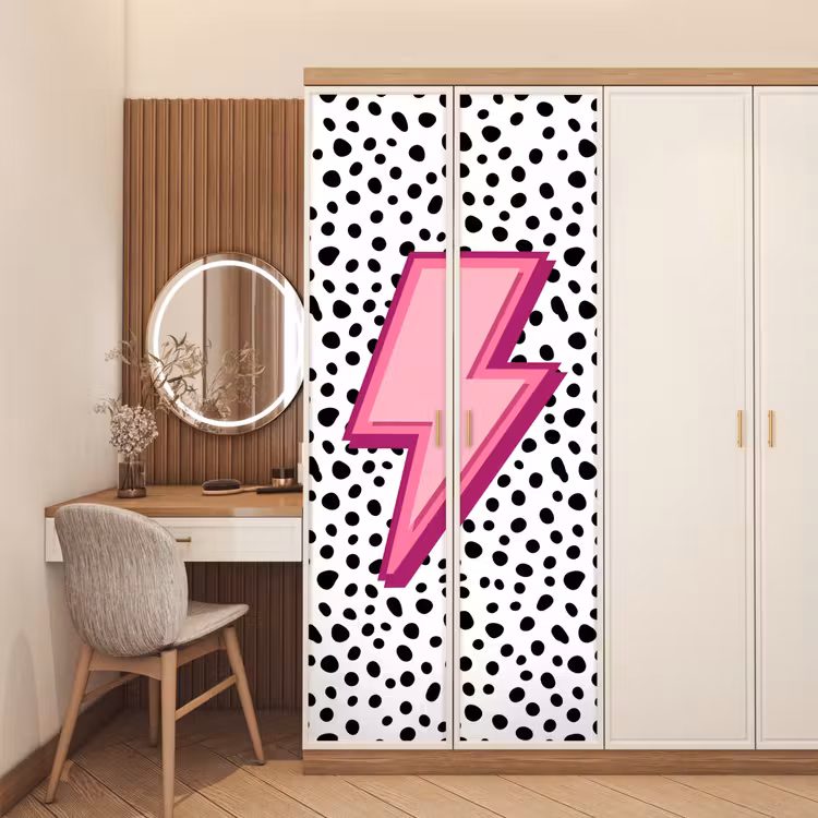 Le sticker de porte - Éclair - Rose - Points — 4
