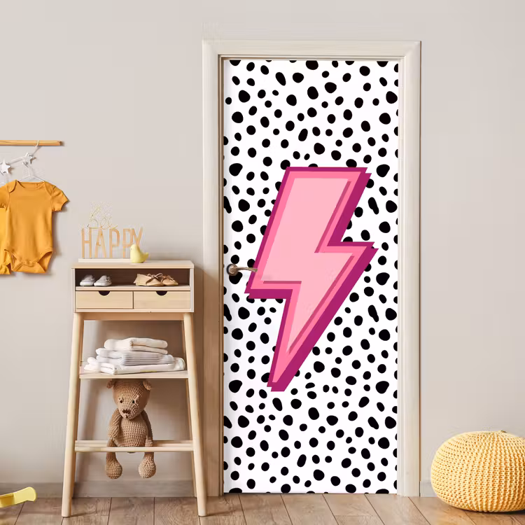 Le sticker de porte - Éclair - Rose - Points — 5
