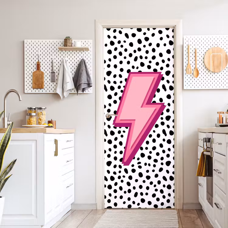 Le sticker de porte - Éclair - Rose - Points — 6