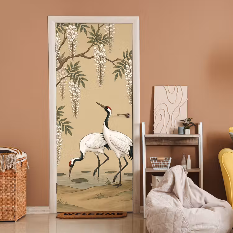 Le sticker de porte - Grue - Eau - Beige — 2