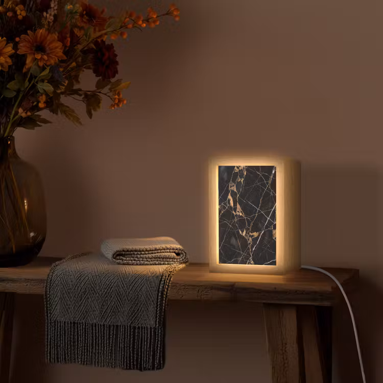 Lampe de table - Marbre - Or - Abstrait - Noir — 3