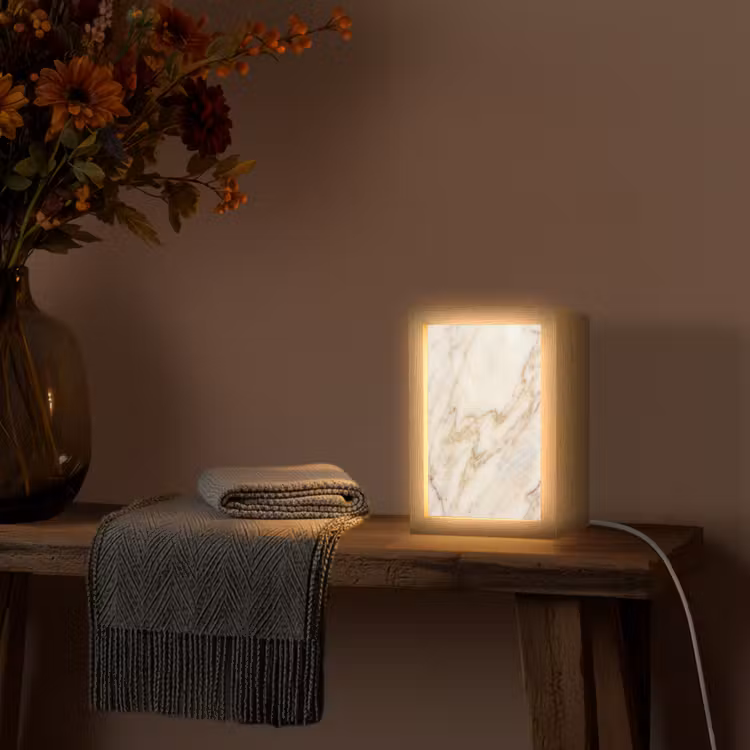 Lampe de table - Marbre - Veines - Abstrait - Blanc - Or — 3
