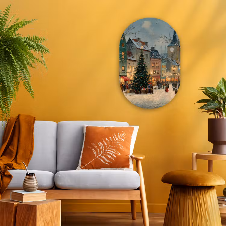 Murale ovale - Forex - Atmosphère de Noël - Place de la ville - Colorée — 2