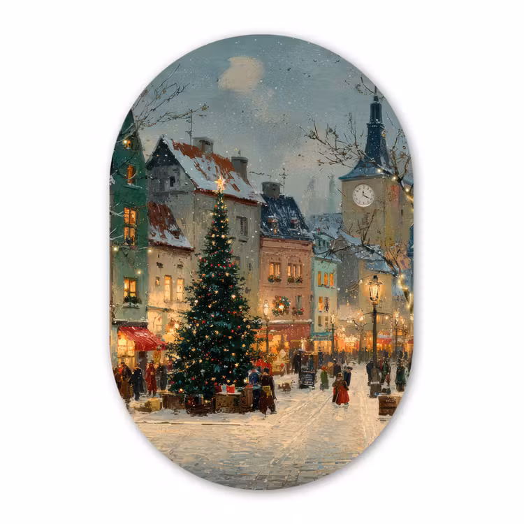 Murale ovale - Forex - Atmosphère de Noël - Place de la ville - Colorée — 3