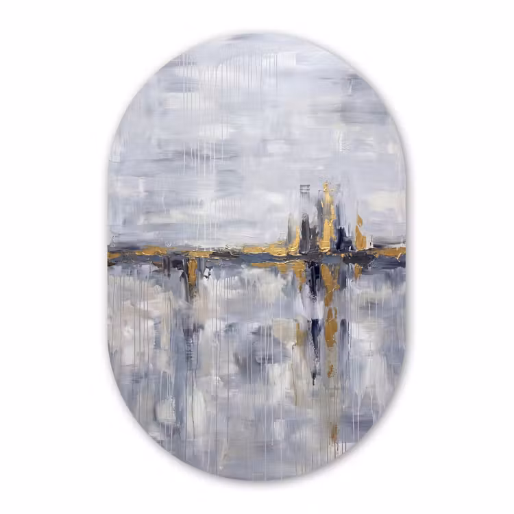 Murale ovale - Forex - Abstrait - Texture - Or - Gris - Moderne — 3