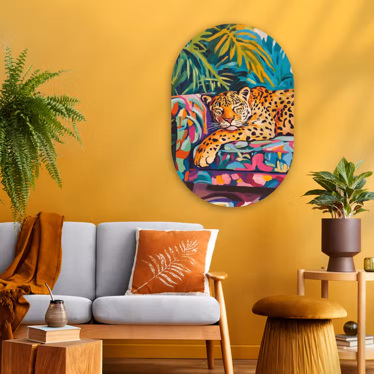 Murale ovale - Plexiglas - Léopard - Coloré - Tropical — 3