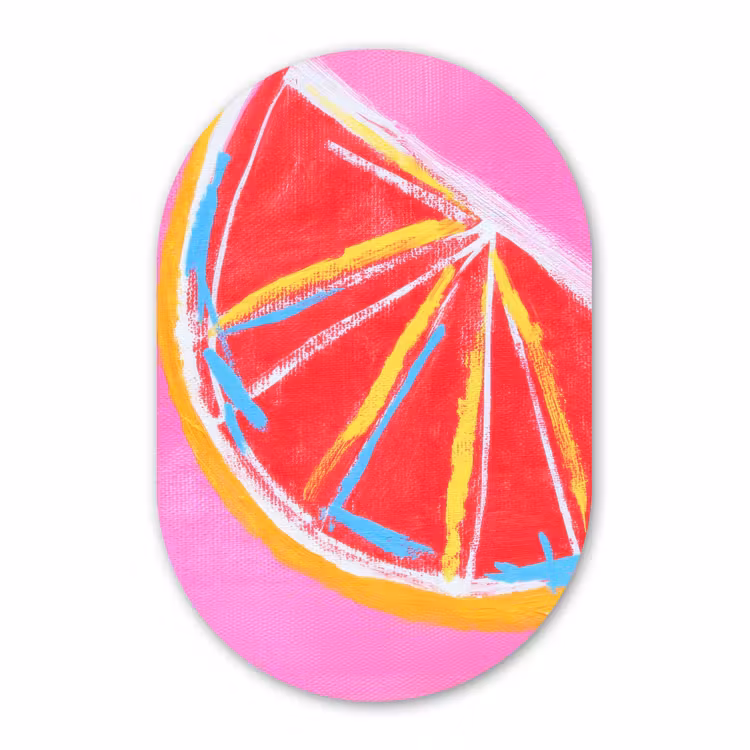 Murale ovale - Plexiglas - Pamplemousse - Peint - Rose - Rayures — 1