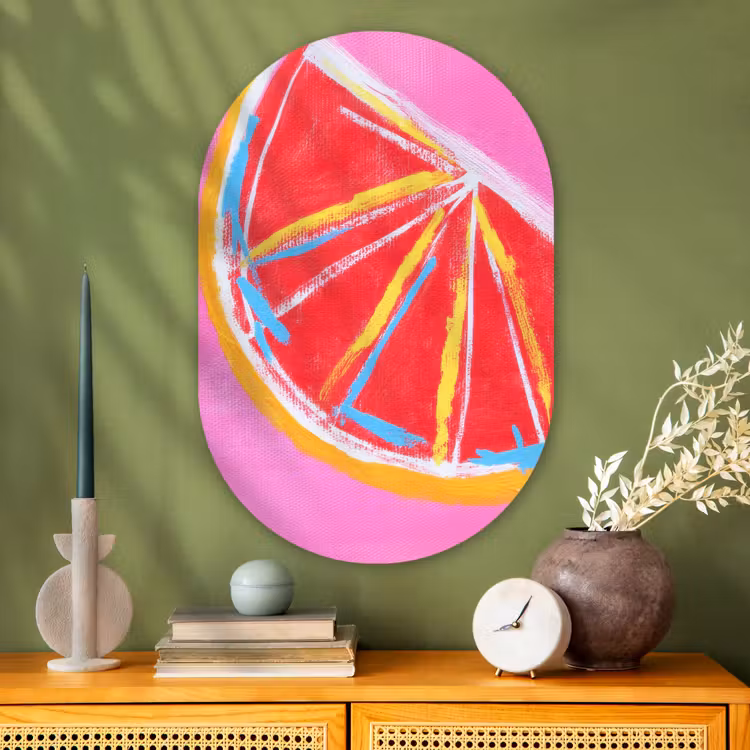 Murale ovale - Plexiglas - Pamplemousse - Peint - Rose - Rayures — 2