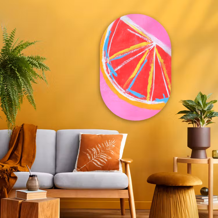 Murale ovale - Plexiglas - Pamplemousse - Peint - Rose - Rayures — 3