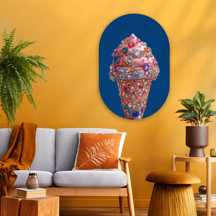 Murale ovale - Plexiglas - Cornet de glace - Strass - Bleu — 3