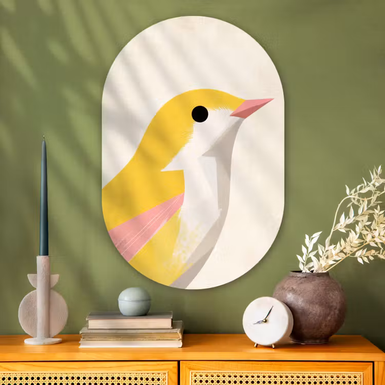 Murale ovale - Plexiglas - Oiseau - Minimaliste - Jaune — 2