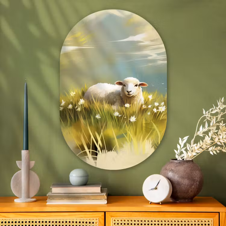 Murale ovale - Plexiglas - Mouton - Pré - Vert — 2