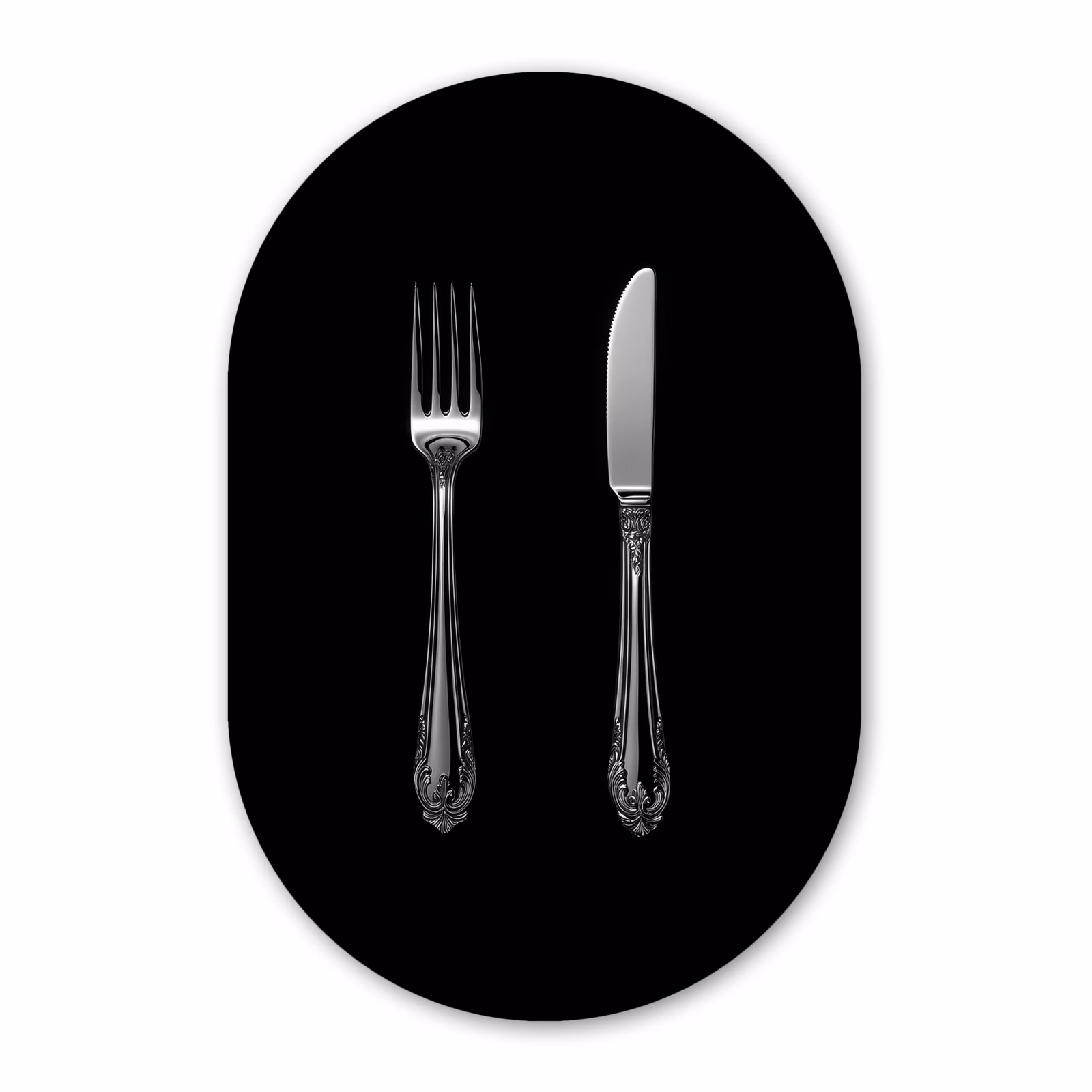 Murale ovale - Plexiglas - Fourchette - Couteau - Argent — 1