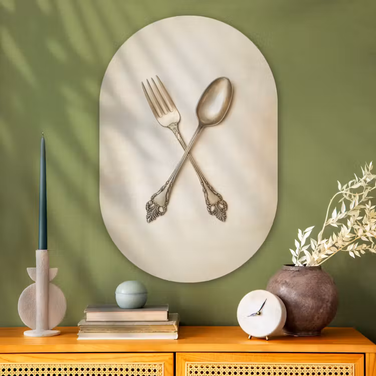 Murale ovale - Plexiglas - Beige - Vintage - Couverts — 2