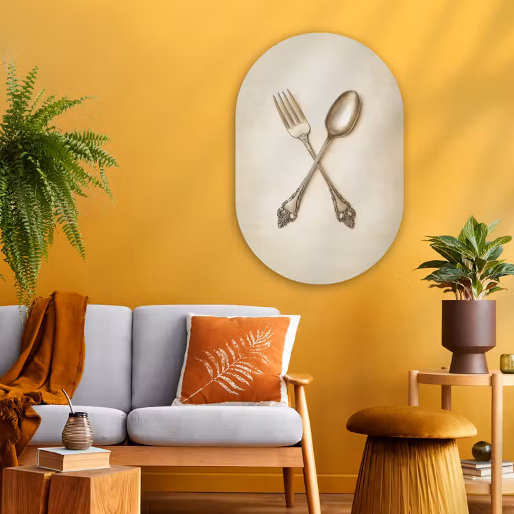 Murale ovale - Plexiglas - Beige - Vintage - Couverts — 3