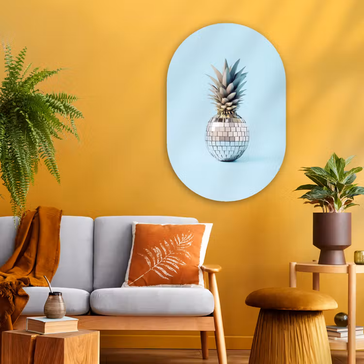 Murale ovale - Plexiglas - Bleu - Ananas - Disco - Discoball — 3