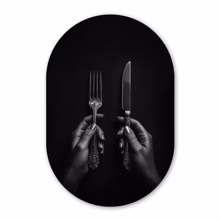 Murale ovale - Plexiglas - Couverts - Noir - Blanc — 1