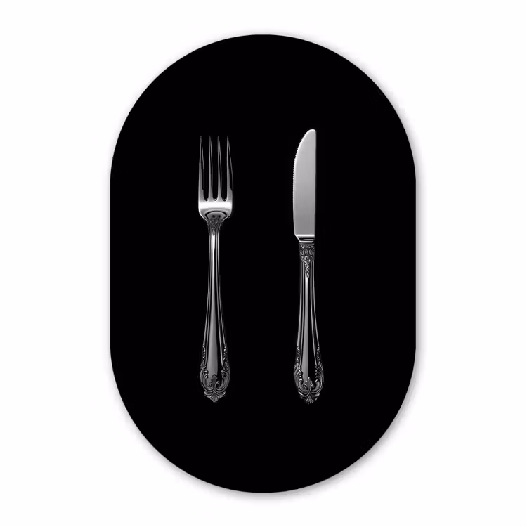 Murale ovale - Plexiglas - Fourchette - Couteau - Argent — 1