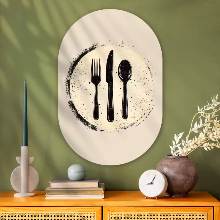 Murale ovale - Plexiglas - Noir - Couverts - Rond — 2
