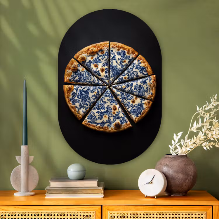 Murale ovale - Plexiglas - Pizza - Alimentation - Bleu de Delft — 2