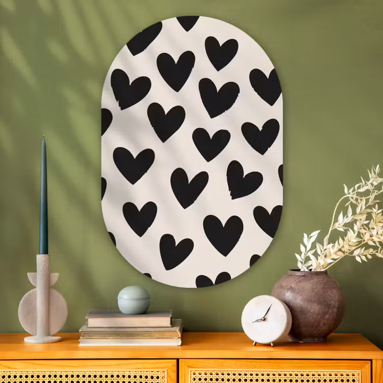 Murale ovale - Plexiglas - Coeurs - Noir - Beige — 2