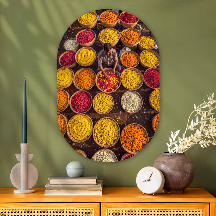 Murale ovale - Plexiglas - Fleurs - Marché - Coloré — 2