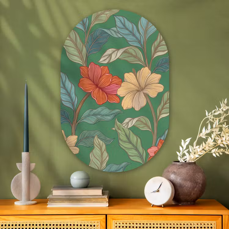 Murale ovale - Plexiglas - Fleurs - Végétation - Illustration — 2