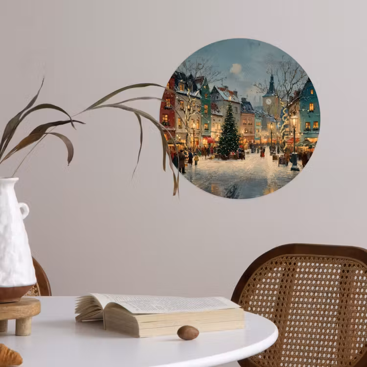 Papier peint rond - Atmosphère de Noël - Place de la ville - Colorée — 4