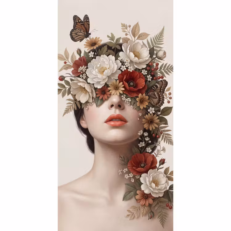 Papier peint - Portrait - Fleurs - Crémé — 2